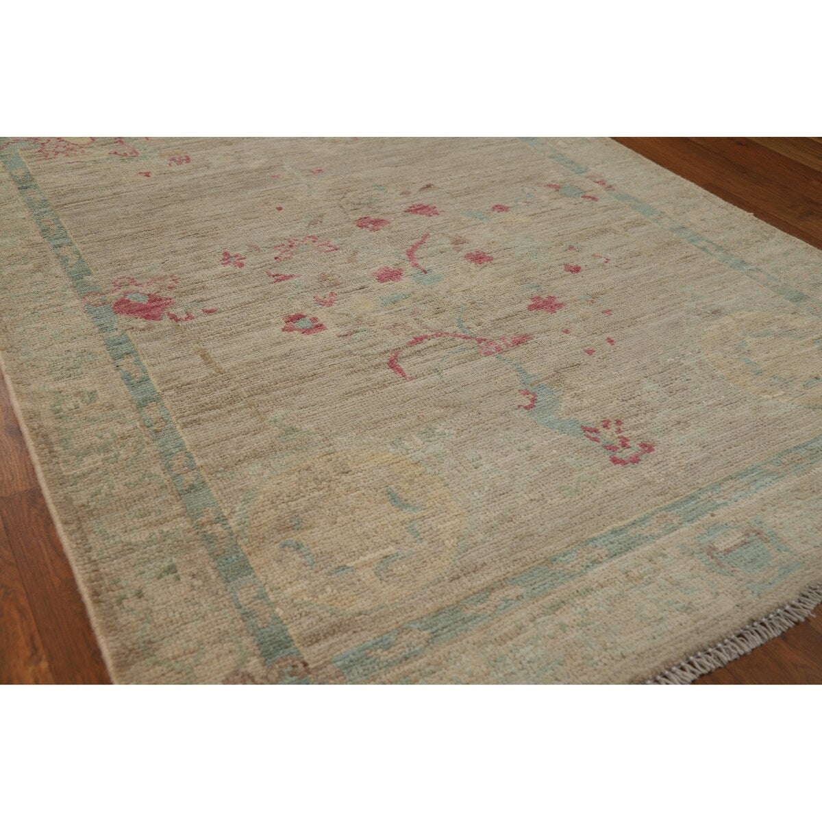 Vegetable Dye Beige Oushak Turkish Runner Rug Handmade Wool Carpet - 3'0" x 11'9"