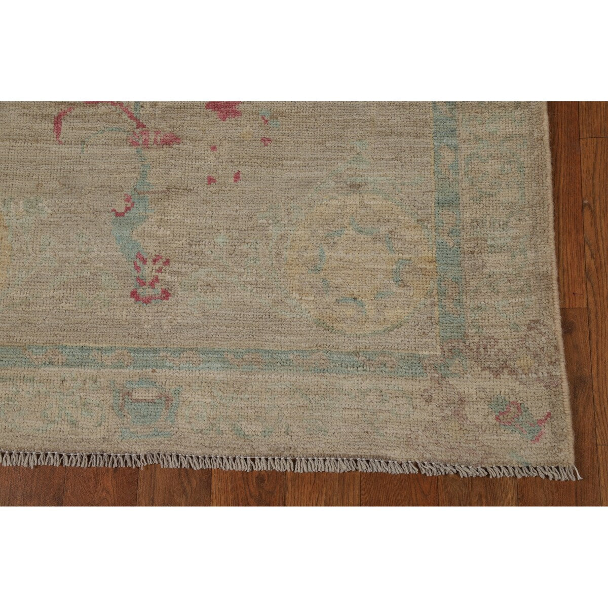 Vegetable Dye Beige Oushak Turkish Runner Rug Handmade Wool Carpet - 3'0" x 11'9"