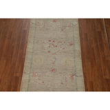 Vegetable Dye Beige Oushak Turkish Runner Rug Handmade Wool Carpet - 3'0" x 11'9"