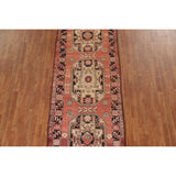 Vegetable Dye Coral Ardebil Persian Vintage Runner Rug Wool Carpet - 3'7"x 10'0"