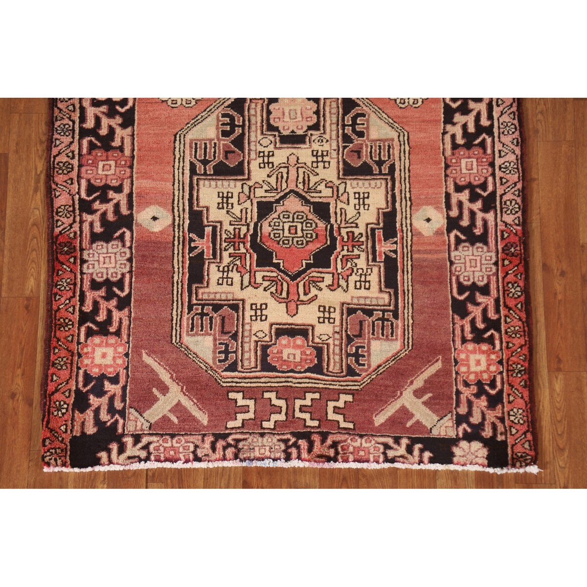 Vegetable Dye Coral Ardebil Persian Vintage Runner Rug Wool Carpet - 3'7"x 10'0"