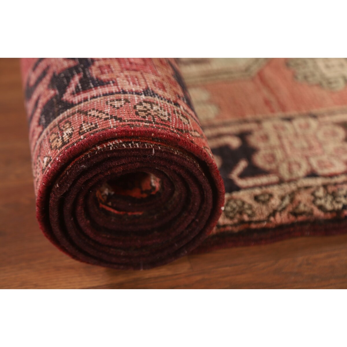 Vegetable Dye Coral Ardebil Persian Vintage Runner Rug Wool Carpet - 3'7"x 10'0"