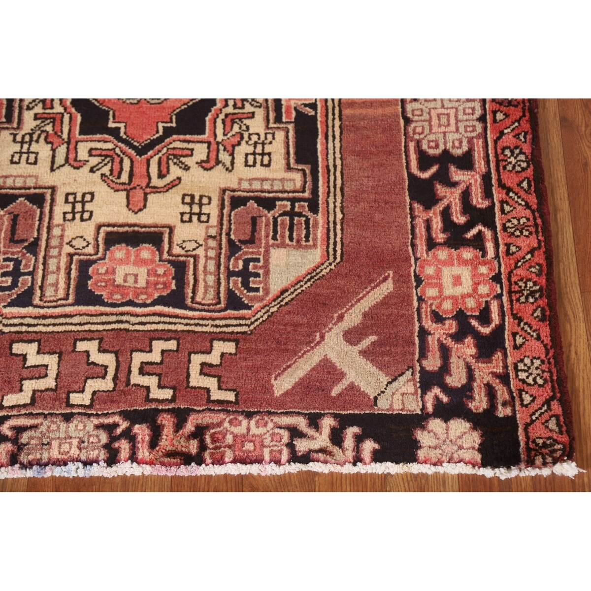 Vegetable Dye Coral Ardebil Persian Vintage Runner Rug Wool Carpet - 3'7"x 10'0"