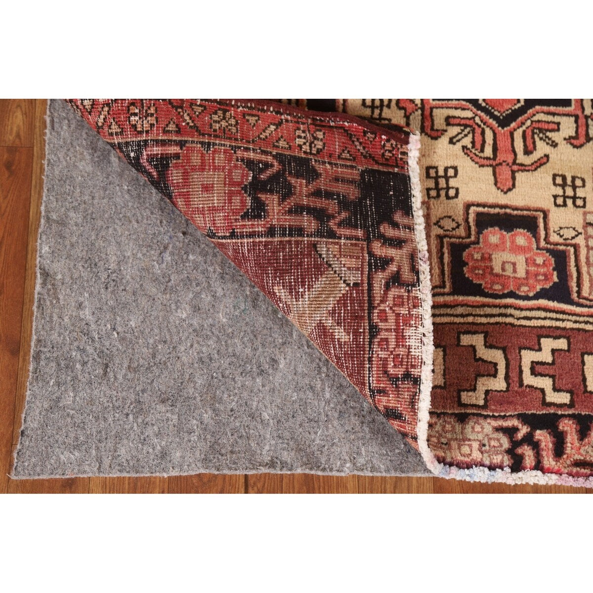 Vegetable Dye Coral Ardebil Persian Vintage Runner Rug Wool Carpet - 3'7"x 10'0"