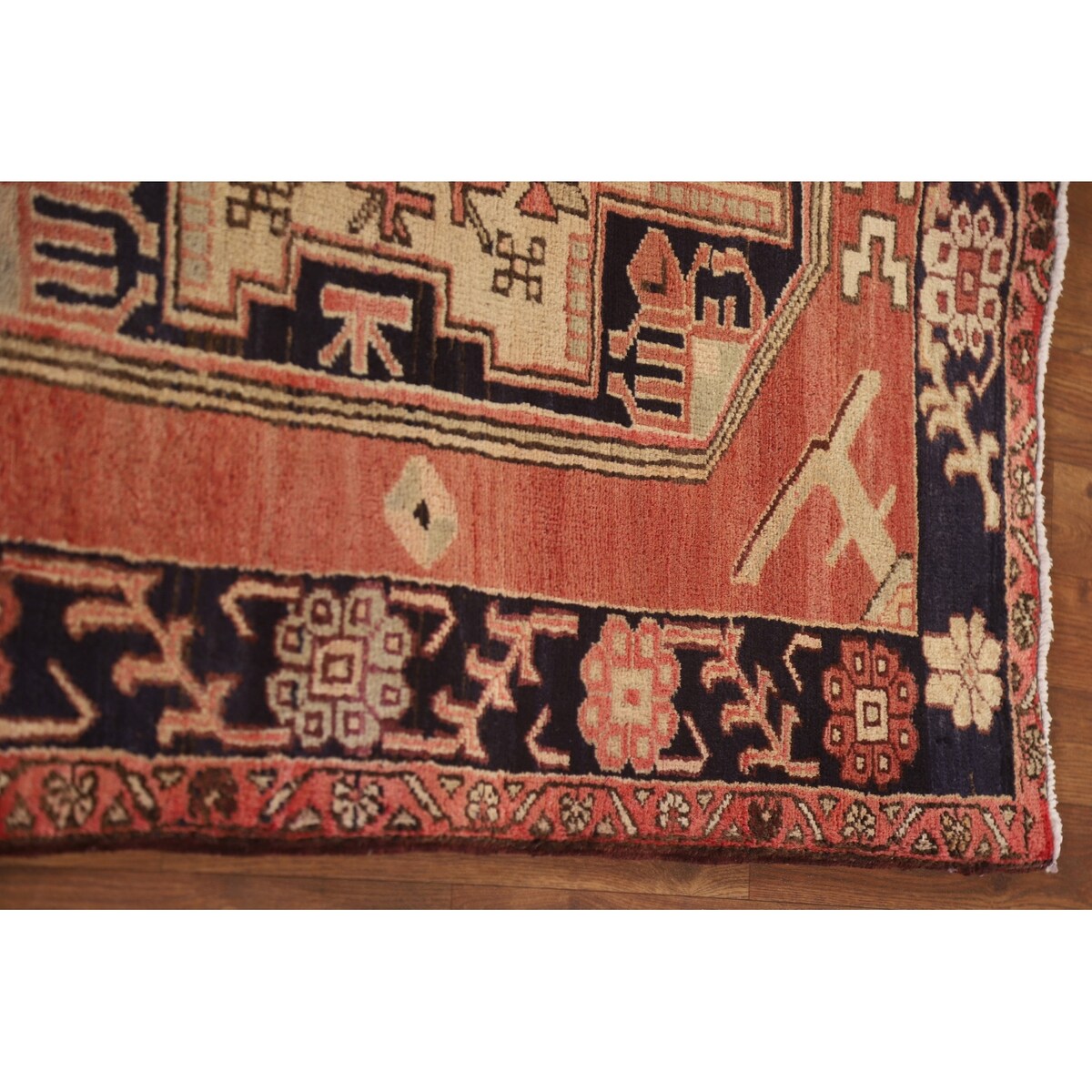 Vegetable Dye Coral Ardebil Persian Vintage Runner Rug Wool Carpet - 3'7"x 10'0"