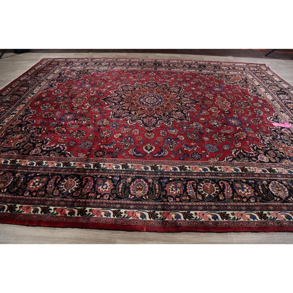 Vegetable Dye Floral Mashad Persian Home Decor Area Rug Hand-Knotted - 10'0" x 13'0"