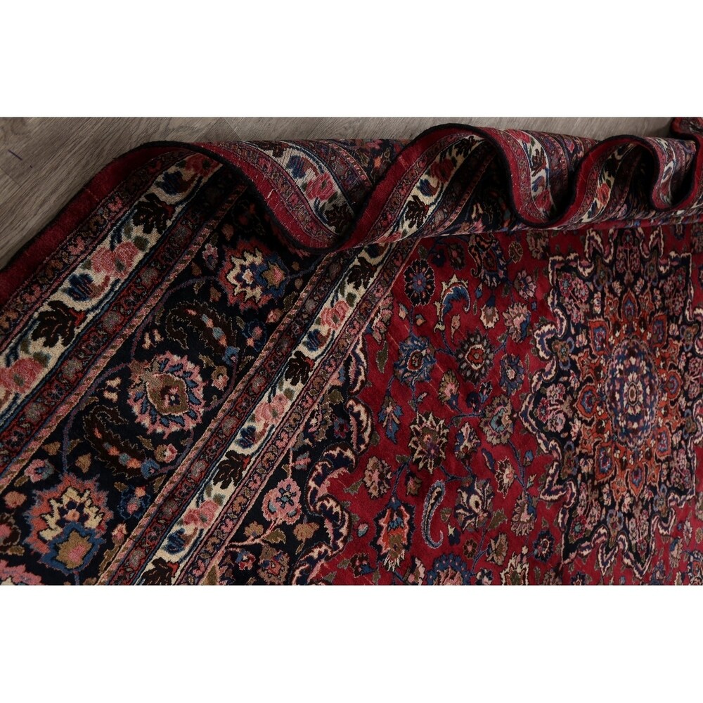 Vegetable Dye Floral Mashad Persian Home Decor Area Rug Hand-Knotted - 10'0" x 13'0"