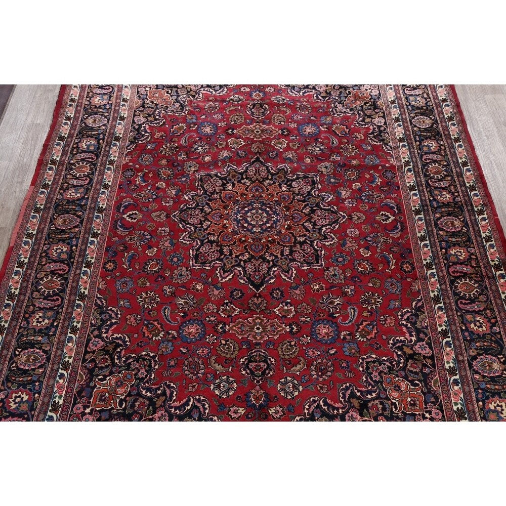 Vegetable Dye Floral Mashad Persian Home Decor Area Rug Hand-Knotted - 10'0" x 13'0"