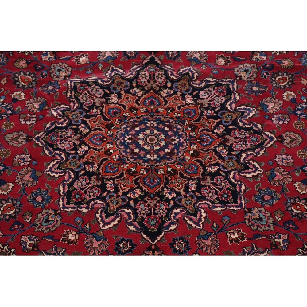 Vegetable Dye Floral Mashad Persian Home Decor Area Rug Hand-Knotted - 10'0" x 13'0"