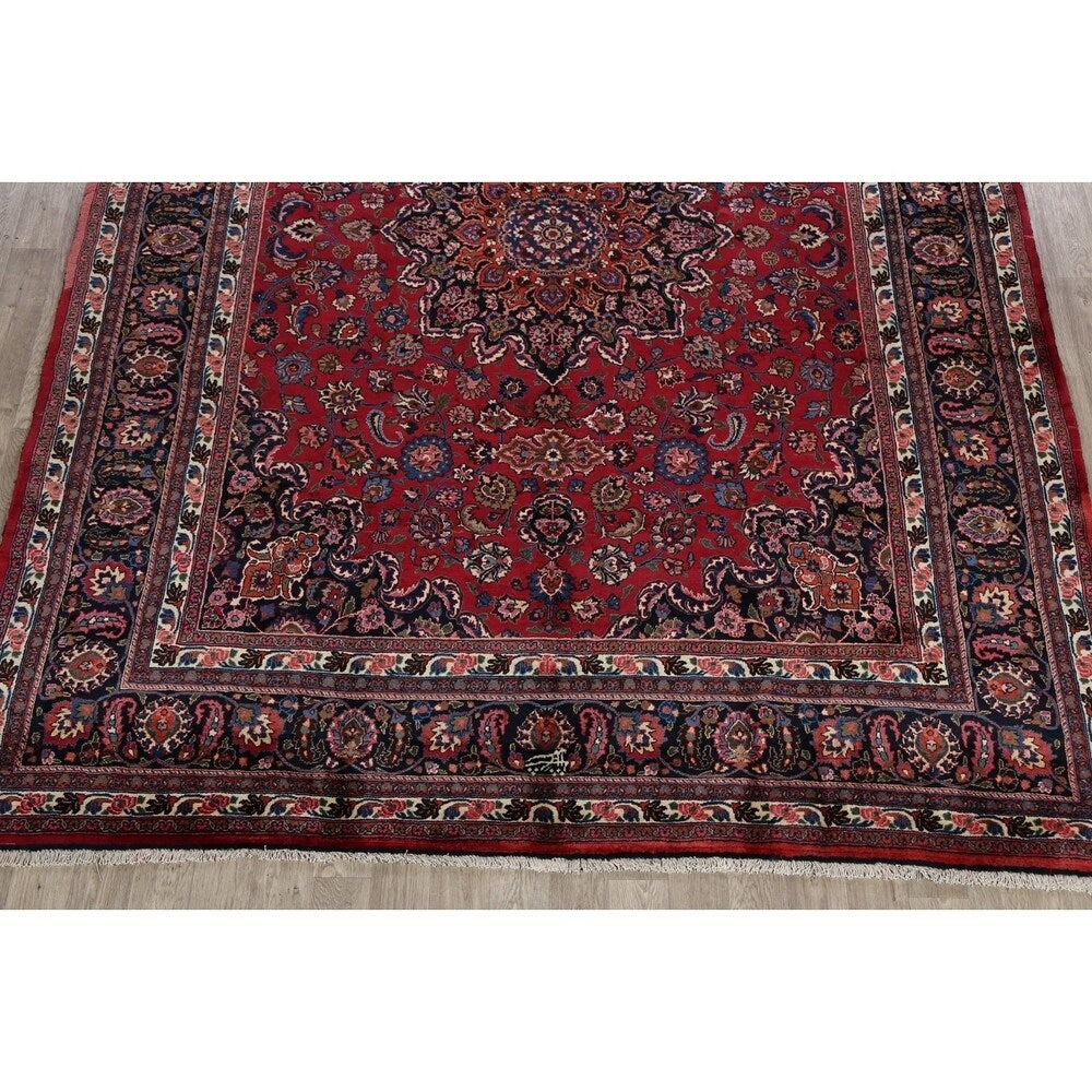 Vegetable Dye Floral Mashad Persian Home Decor Area Rug Hand-Knotted - 10'0" x 13'0"