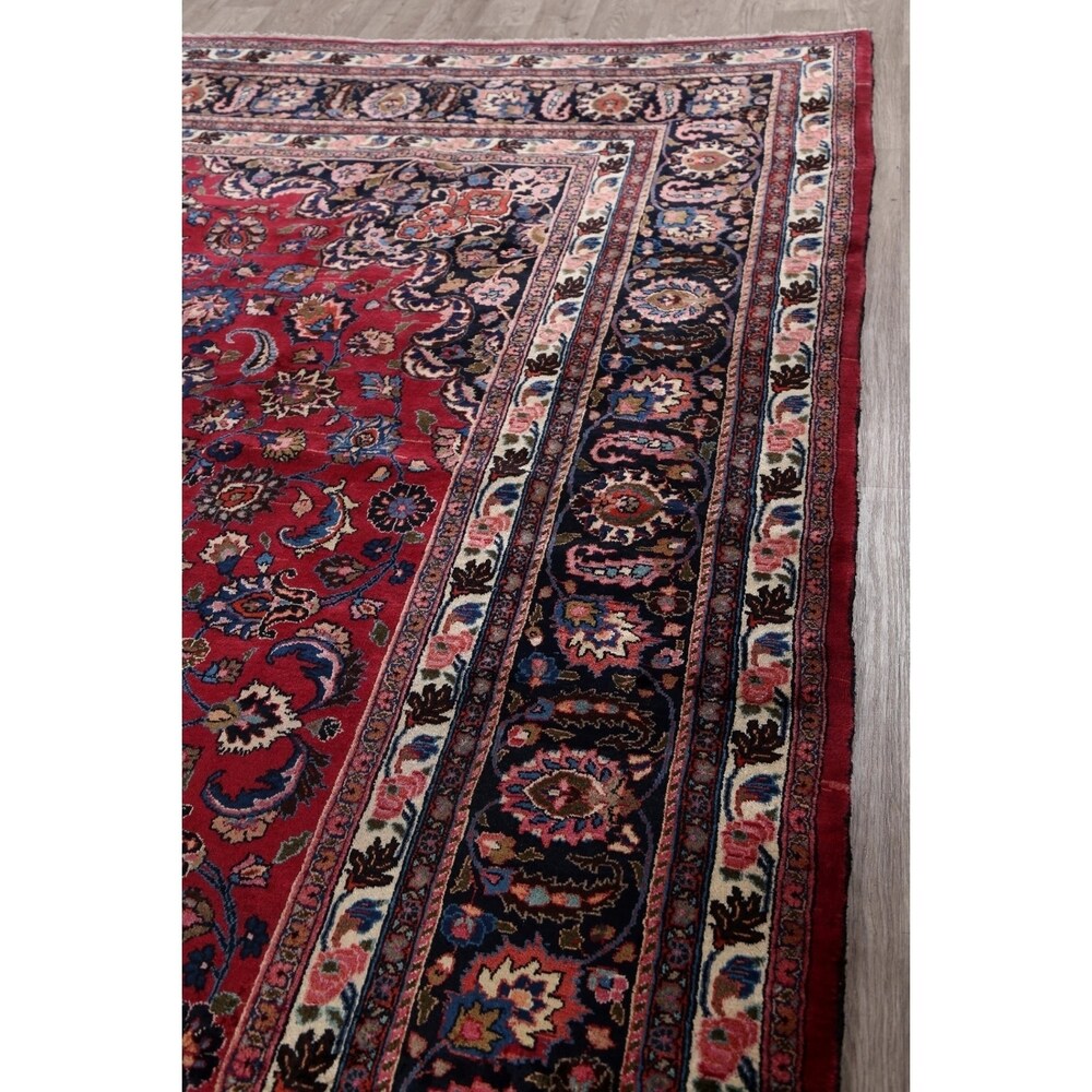 Vegetable Dye Floral Mashad Persian Home Decor Area Rug Hand-Knotted - 10'0" x 13'0"