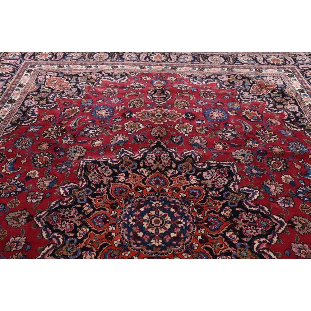 Vegetable Dye Floral Mashad Persian Home Decor Area Rug Hand-Knotted - 10'0" x 13'0"