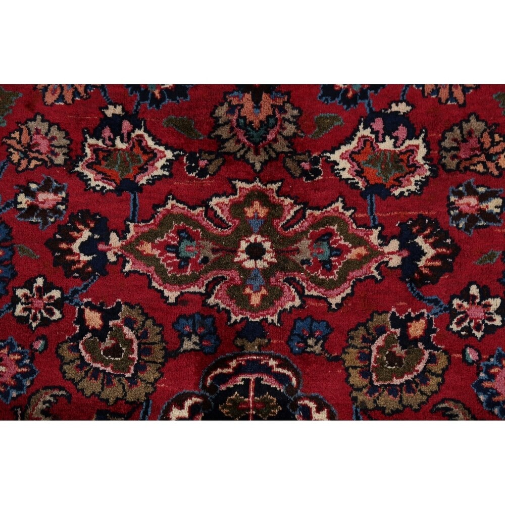 Vegetable Dye Floral Mashad Persian Home Decor Area Rug Hand-Knotted - 10'0" x 13'0"