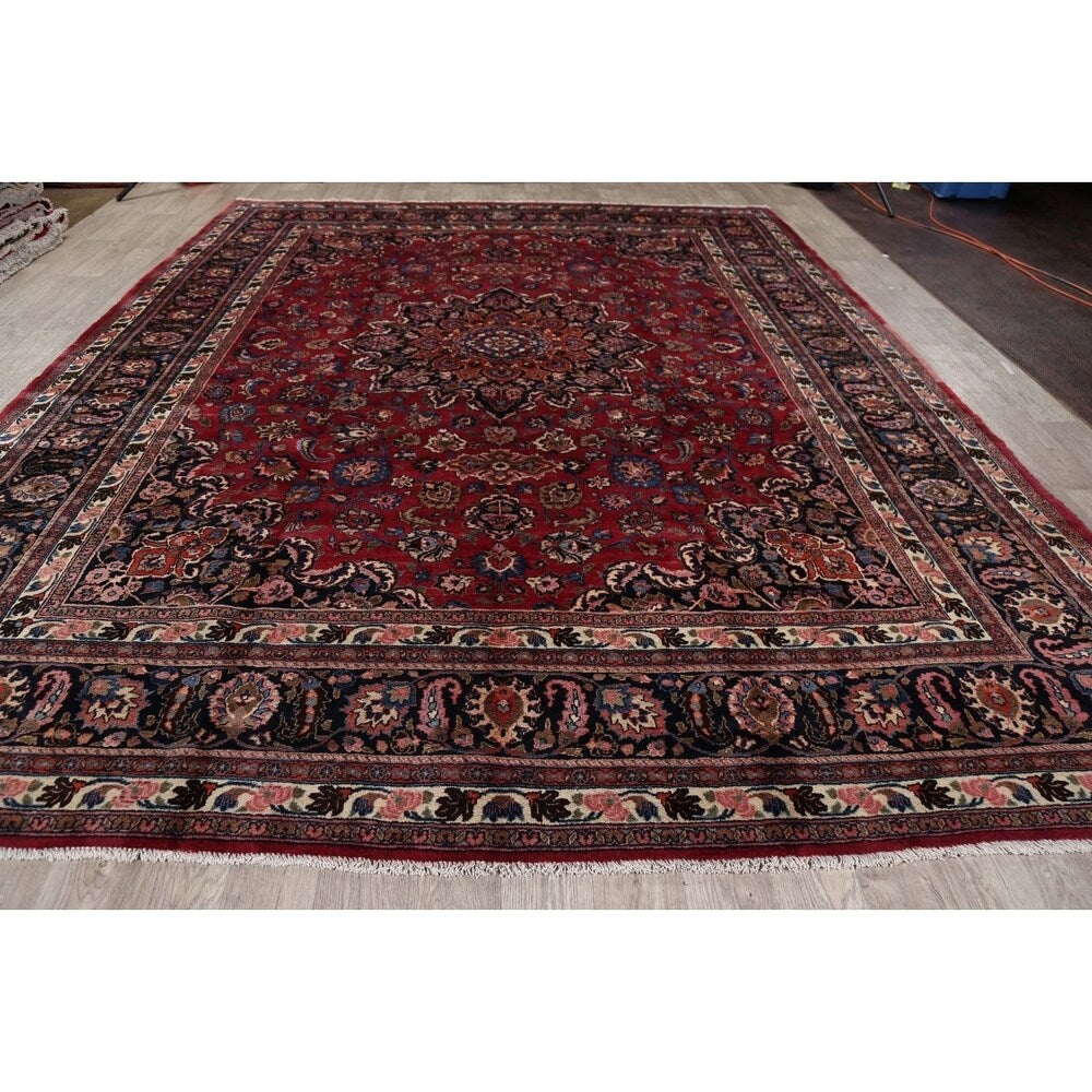 Vegetable Dye Floral Mashad Persian Home Decor Area Rug Hand-Knotted - 10'0" x 13'0"