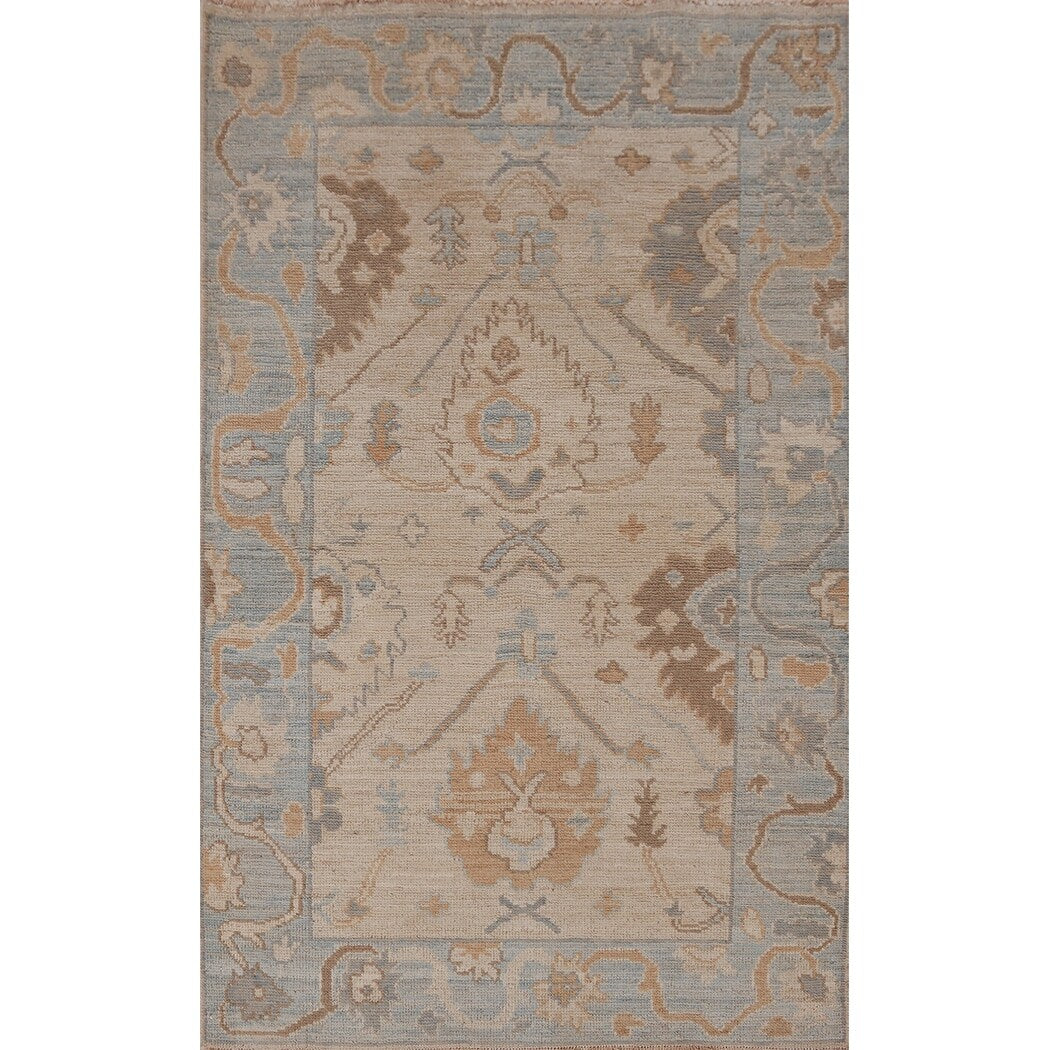 Vegetable Dye Floral Oushak Turkish Rug Handmade Accent Wool Carpet - 3'0" x 4'11"