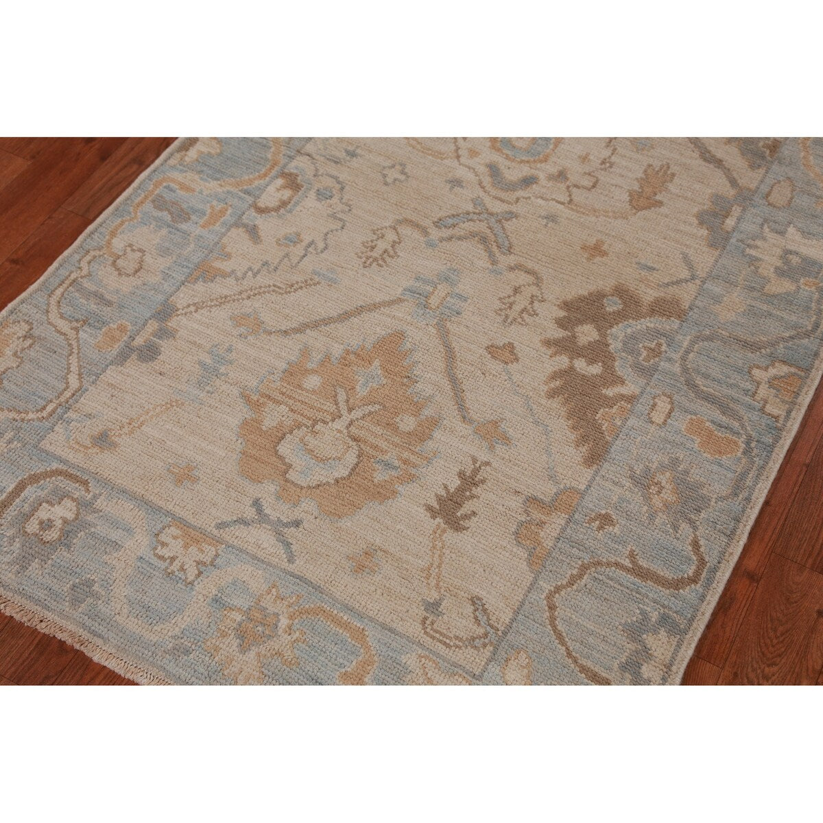 Vegetable Dye Floral Oushak Turkish Rug Handmade Accent Wool Carpet - 3'0" x 4'11"