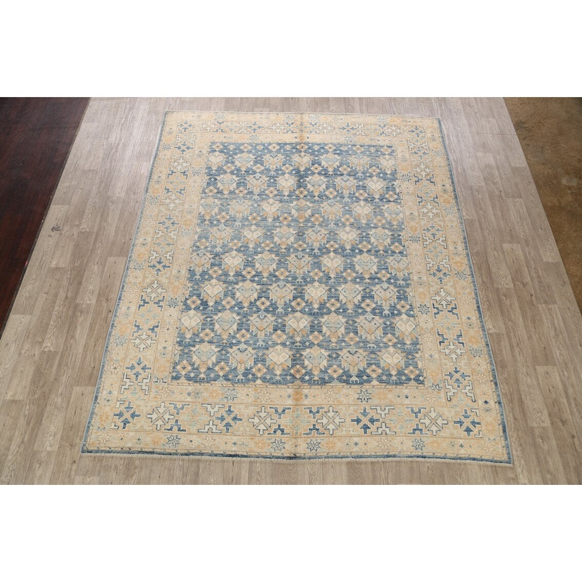 Vegetable Dye Geometric Oriental Khotan Wool Area Rug Hand-knotted - 8'5" x 10'1"