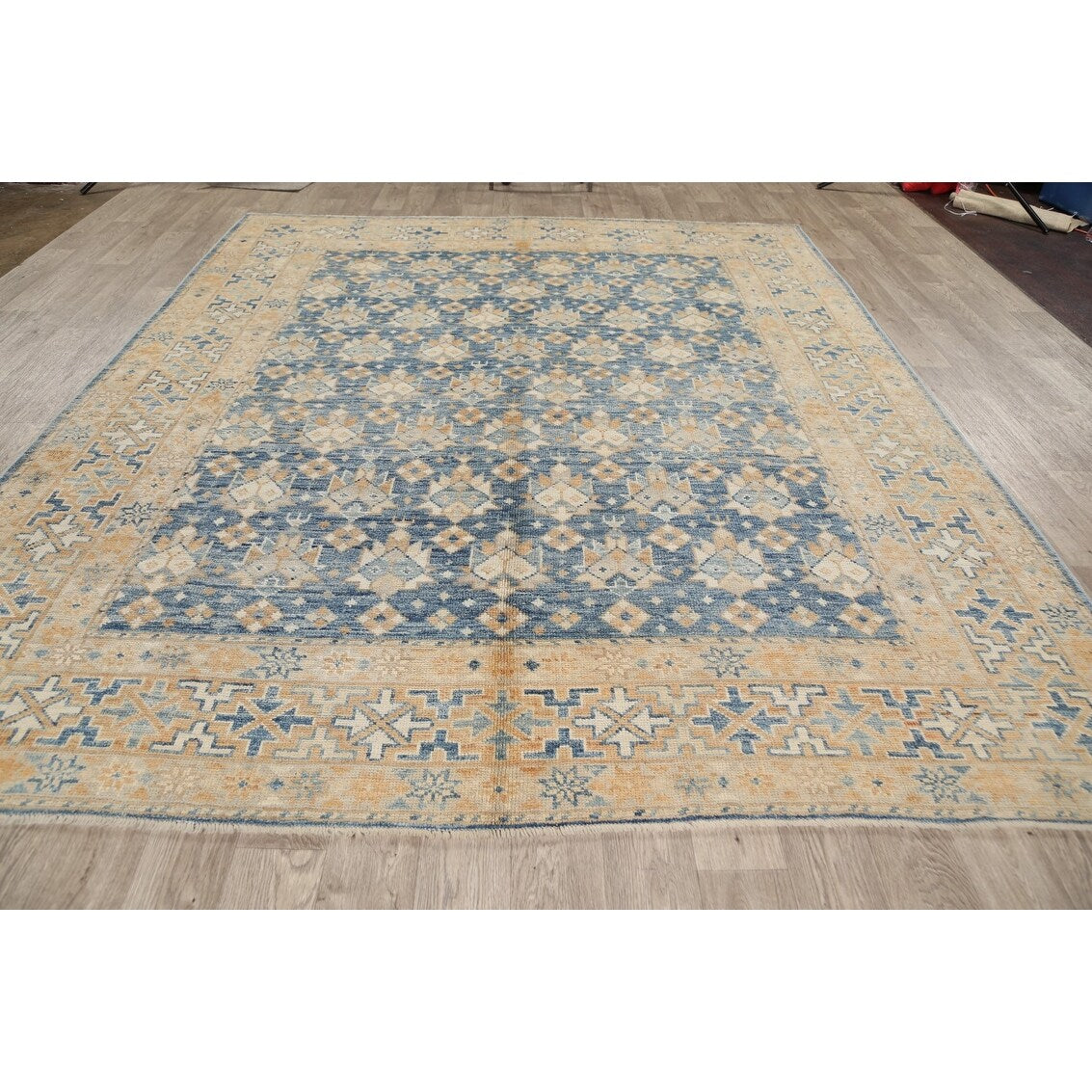 Vegetable Dye Geometric Oriental Khotan Wool Area Rug Hand-knotted - 8'5" x 10'1"