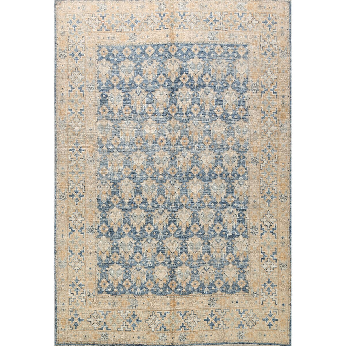 Vegetable Dye Geometric Oriental Khotan Wool Area Rug Hand-knotted - 8'5" x 10'1"