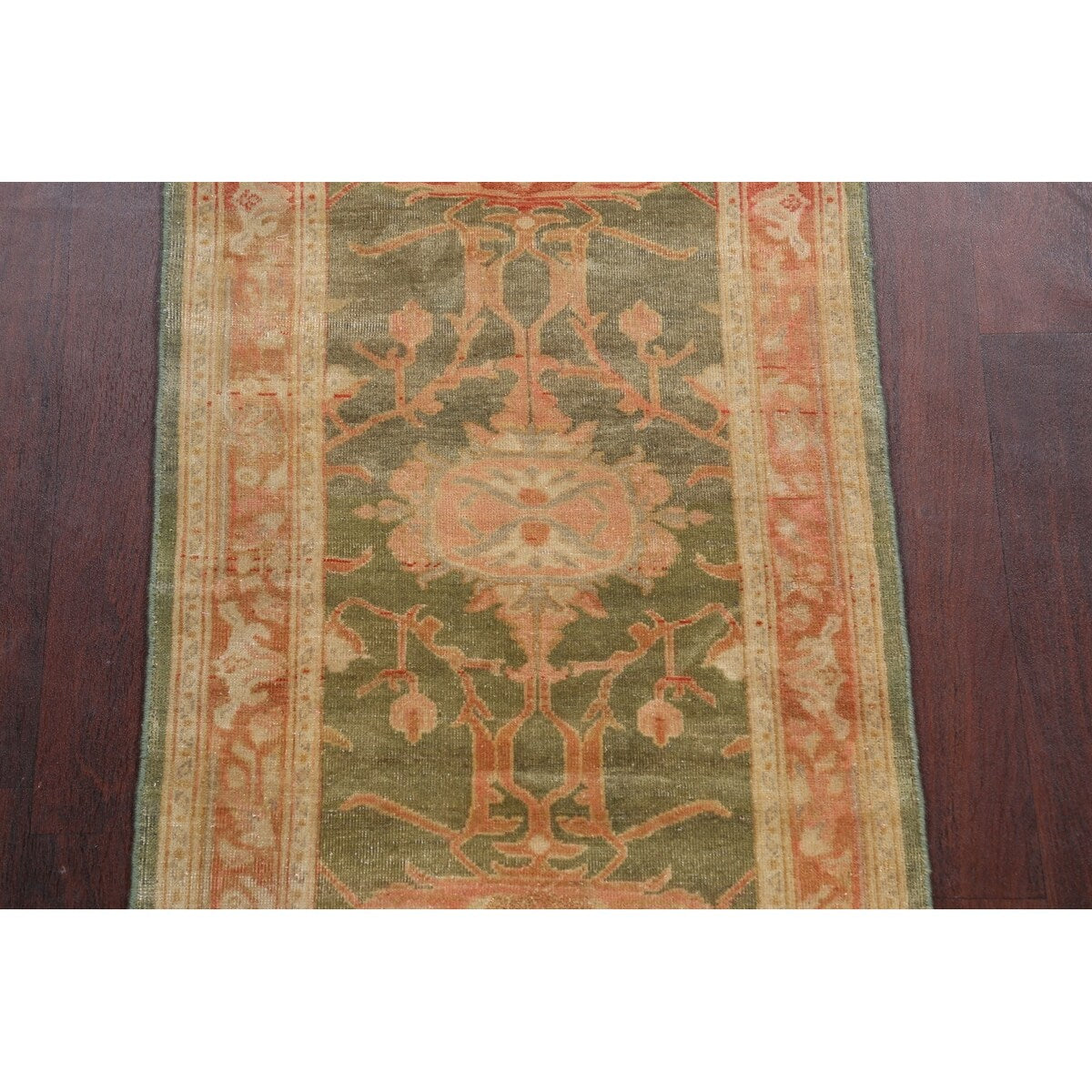 Vegetable Dye Green Floral Oushak Oriental Runner Rug Wool Handmade - 2'8" x 9'9"