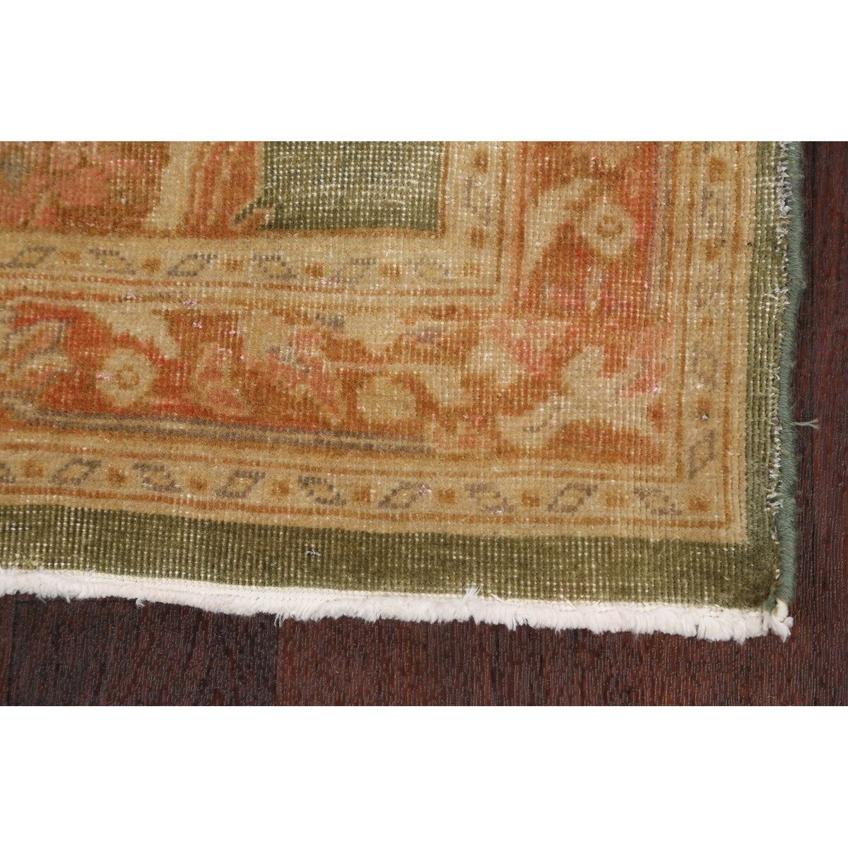 Vegetable Dye Green Floral Oushak Oriental Runner Rug Wool Handmade - 2'8" x 9'9"