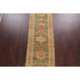Vegetable Dye Green Floral Oushak Oriental Runner Rug Wool Handmade - 2'8" x 9'9"