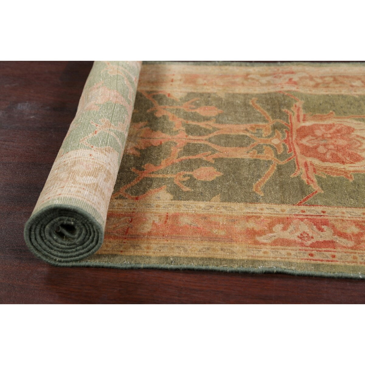 Vegetable Dye Green Floral Oushak Oriental Runner Rug Wool Handmade - 2'8" x 9'9"