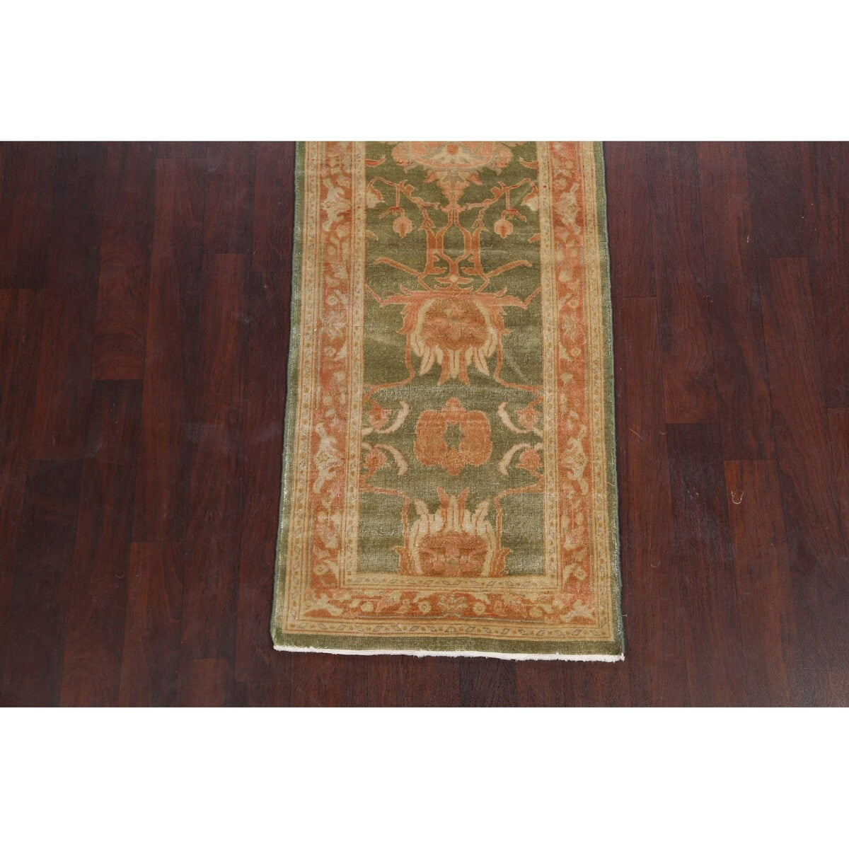 Vegetable Dye Green Floral Oushak Oriental Runner Rug Wool Handmade - 2'8" x 9'9"