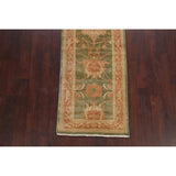 Vegetable Dye Green Floral Oushak Oriental Runner Rug Wool Handmade - 2'8" x 9'9"