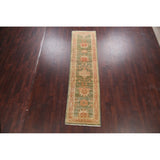 Vegetable Dye Green Floral Oushak Oriental Runner Rug Wool Handmade - 2'8" x 9'9"