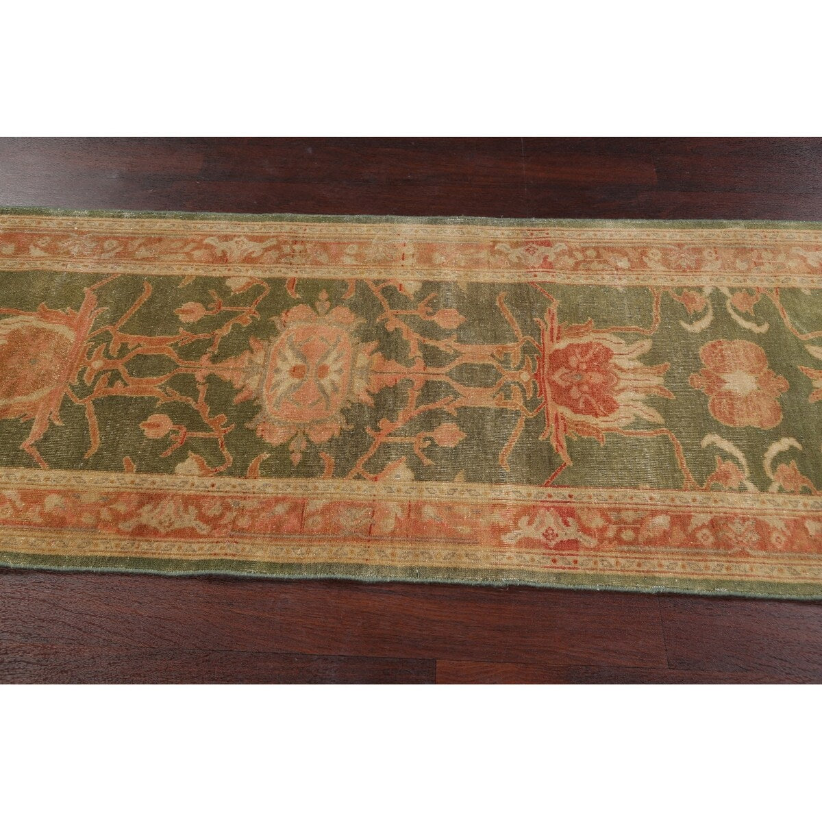 Vegetable Dye Green Floral Oushak Oriental Runner Rug Wool Handmade - 2'8" x 9'9"