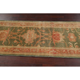 Vegetable Dye Green Floral Oushak Oriental Runner Rug Wool Handmade - 2'8" x 9'9"