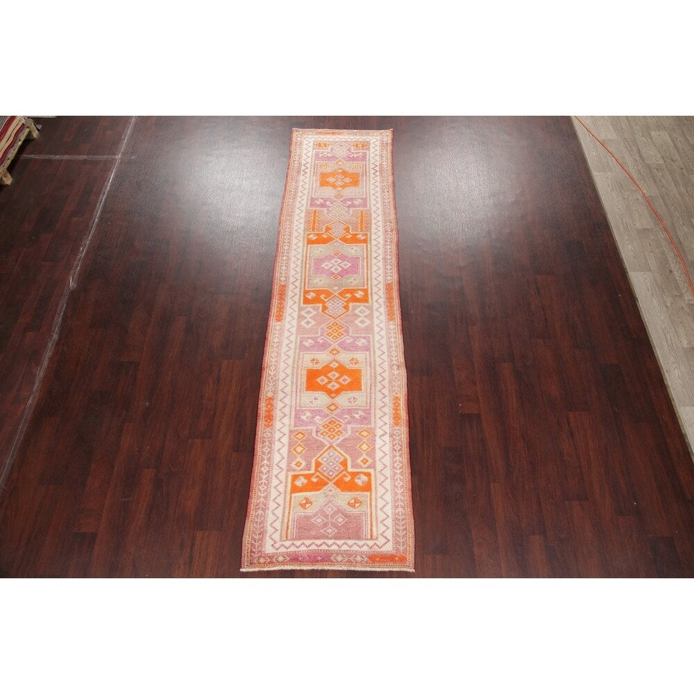 Vegetable Dye Kazak Oriental Hand Knotted Wool Turkish Rug - 11'1" x 2'9" Runner