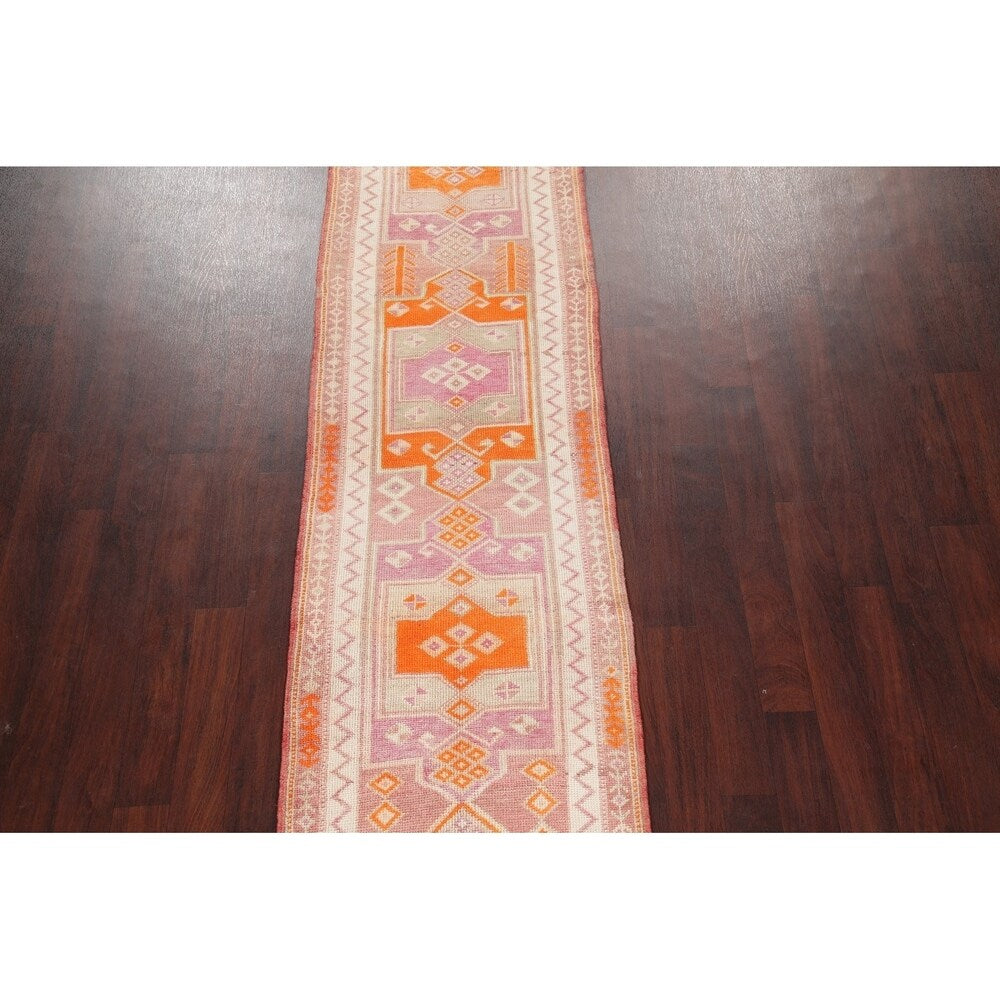 Vegetable Dye Kazak Oriental Hand Knotted Wool Turkish Rug - 11'1" x 2'9" Runner