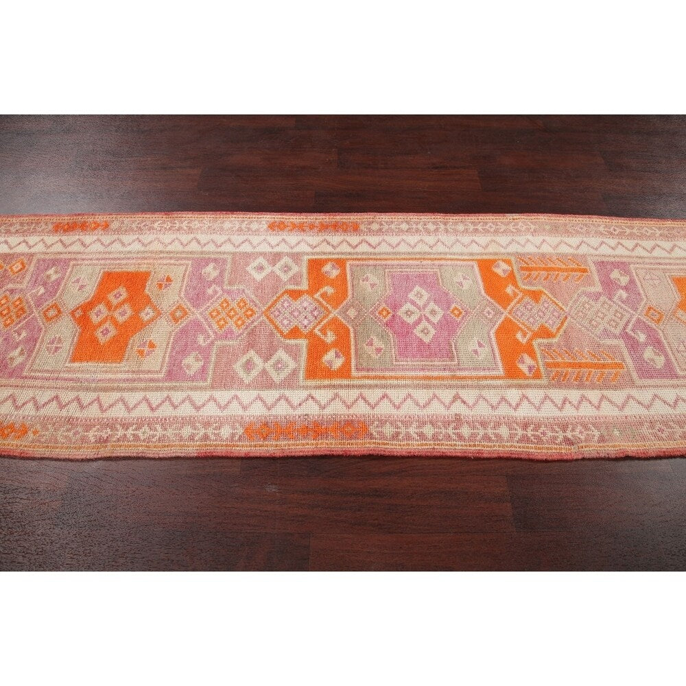 Vegetable Dye Kazak Oriental Hand Knotted Wool Turkish Rug - 11'1" x 2'9" Runner