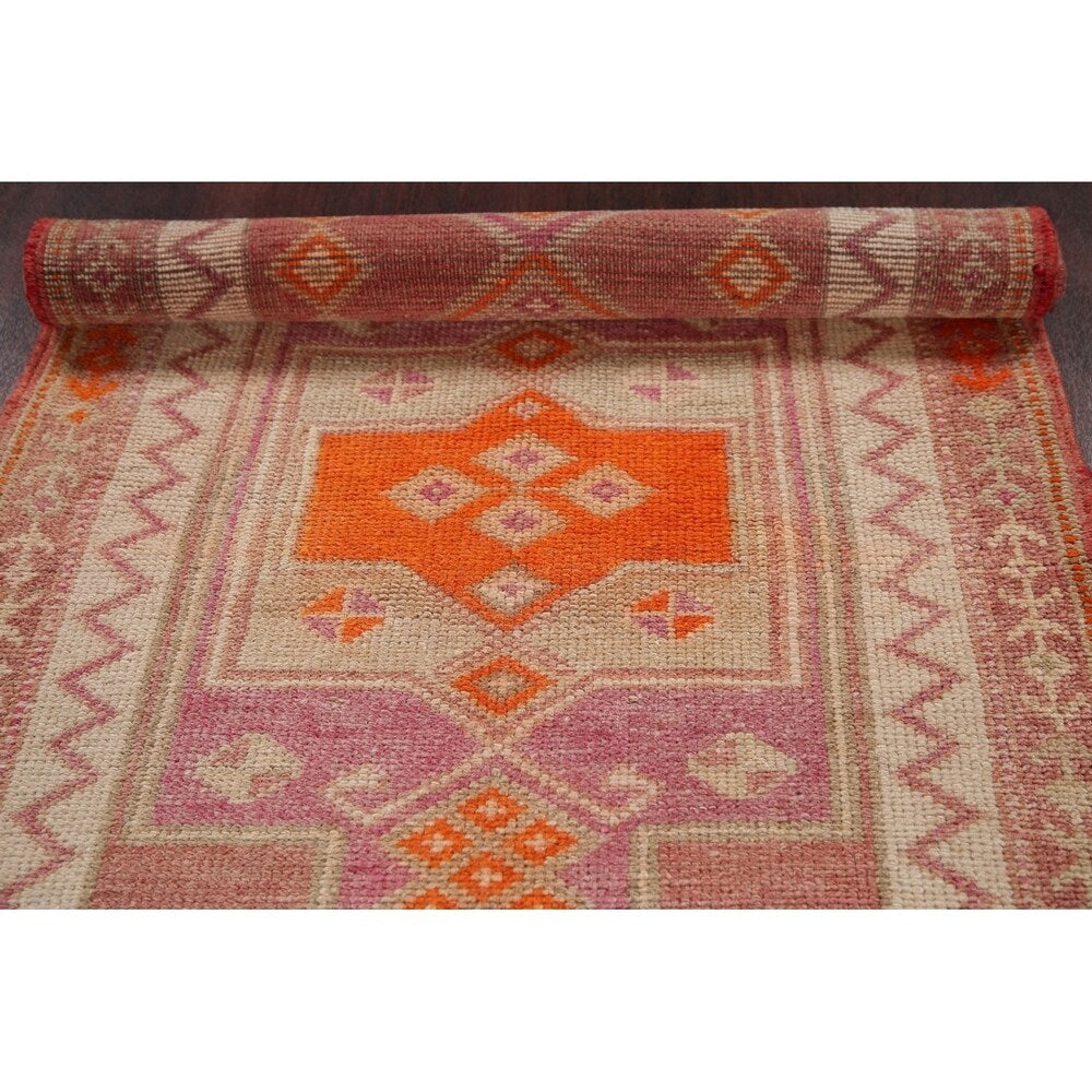 Vegetable Dye Kazak Oriental Hand Knotted Wool Turkish Rug - 11'1" x 2'9" Runner