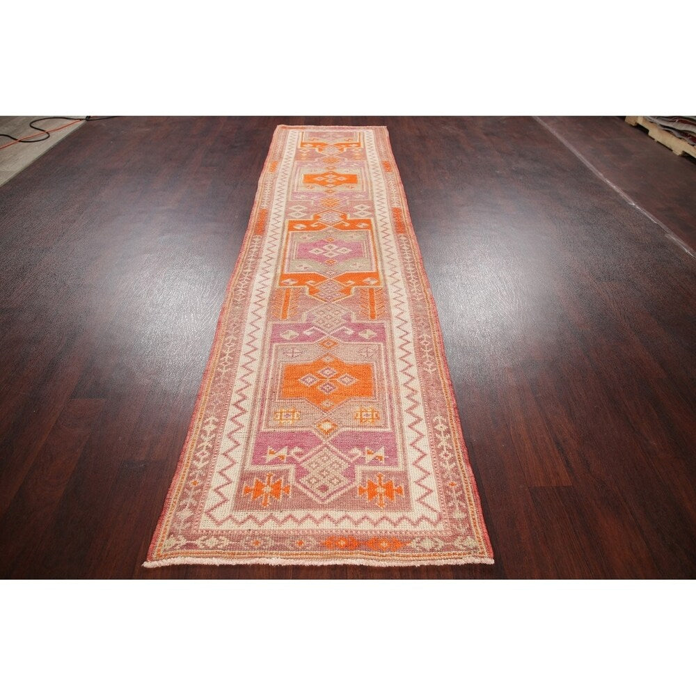 Vegetable Dye Kazak Oriental Hand Knotted Wool Turkish Rug - 11'1" x 2'9" Runner