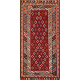 Vegetable Dye Kilim Qashqai Persian Vintage Flatweave Red Wool Carpet - 4'2" X 9'5"