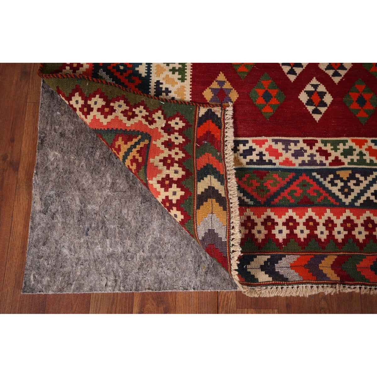 Vegetable Dye Kilim Qashqai Persian Vintage Flatweave Red Wool Carpet - 4'2" X 9'5"