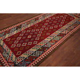 Vegetable Dye Kilim Qashqai Persian Vintage Flatweave Red Wool Carpet - 4'2" X 9'5"