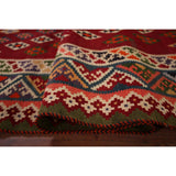 Vegetable Dye Kilim Qashqai Persian Vintage Flatweave Red Wool Carpet - 4'2" X 9'5"