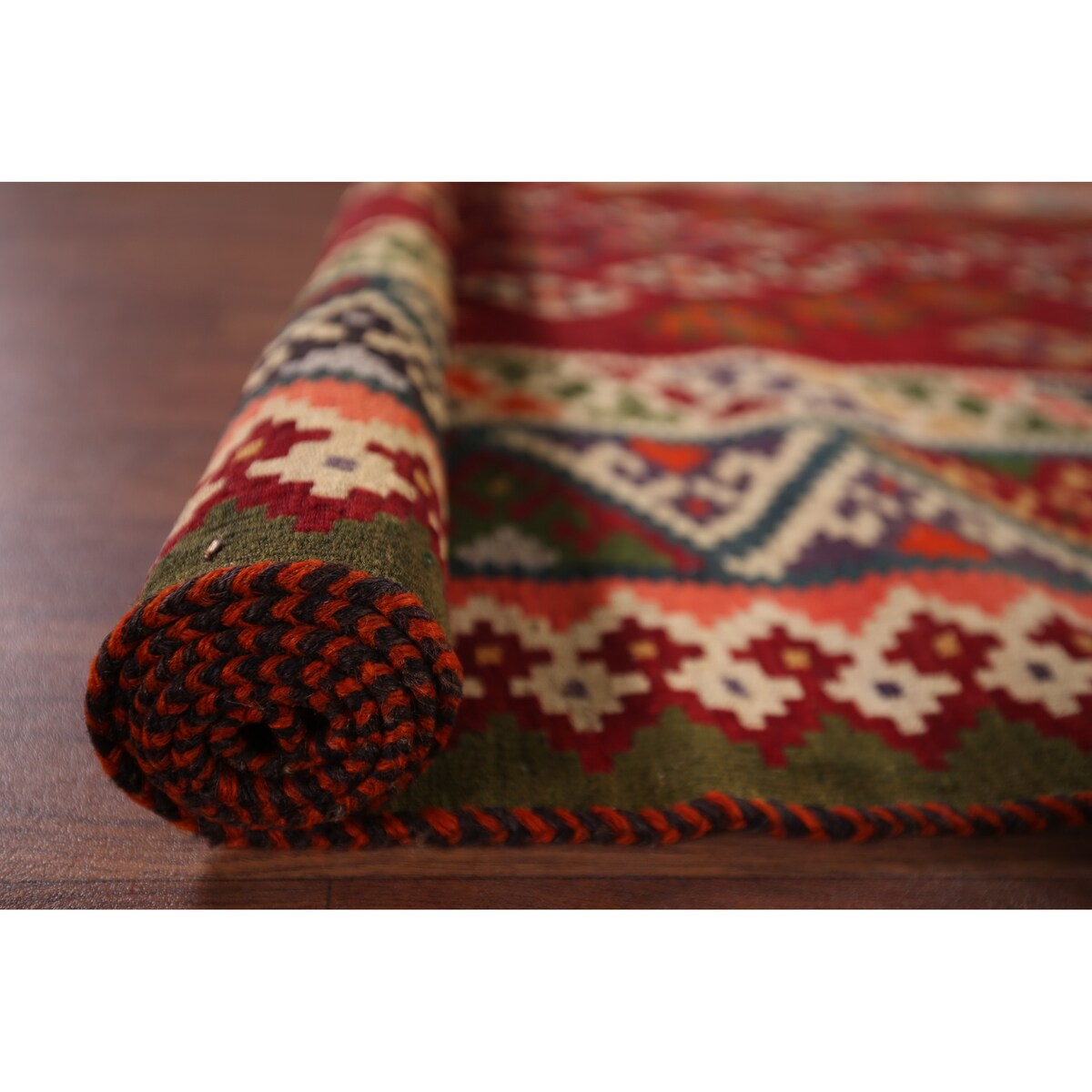 Vegetable Dye Kilim Qashqai Persian Vintage Flatweave Red Wool Carpet - 4'2" X 9'5"