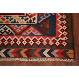 Vegetable Dye Kilim Qashqai Persian Vintage Flatweave Red Wool Carpet - 4'2" X 9'5"