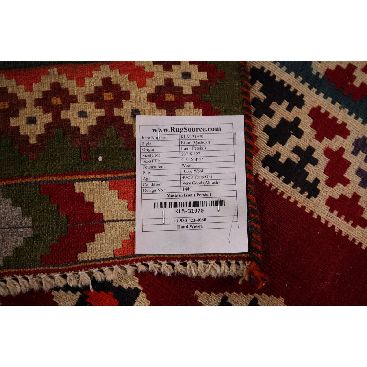 Vegetable Dye Kilim Qashqai Persian Vintage Flatweave Red Wool Carpet - 4'2" X 9'5"