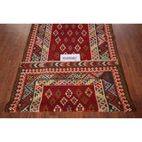 Vegetable Dye Kilim Qashqai Persian Vintage Flatweave Red Wool Carpet - 4'2" X 9'5"
