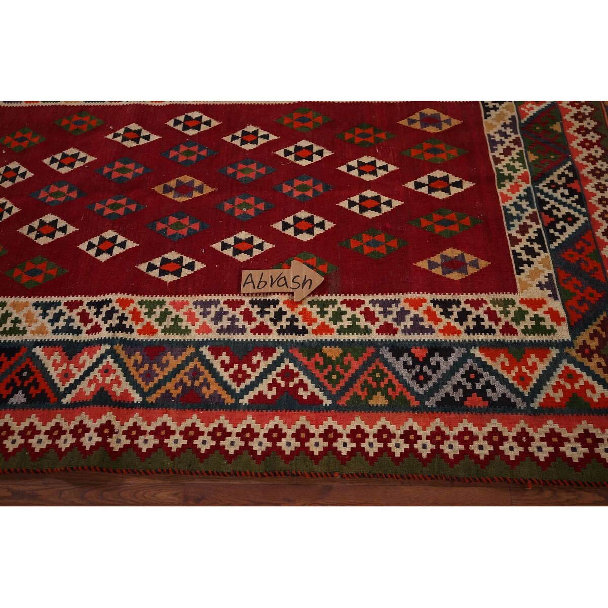 Vegetable Dye Kilim Qashqai Persian Vintage Flatweave Red Wool Carpet - 4'2" X 9'5"
