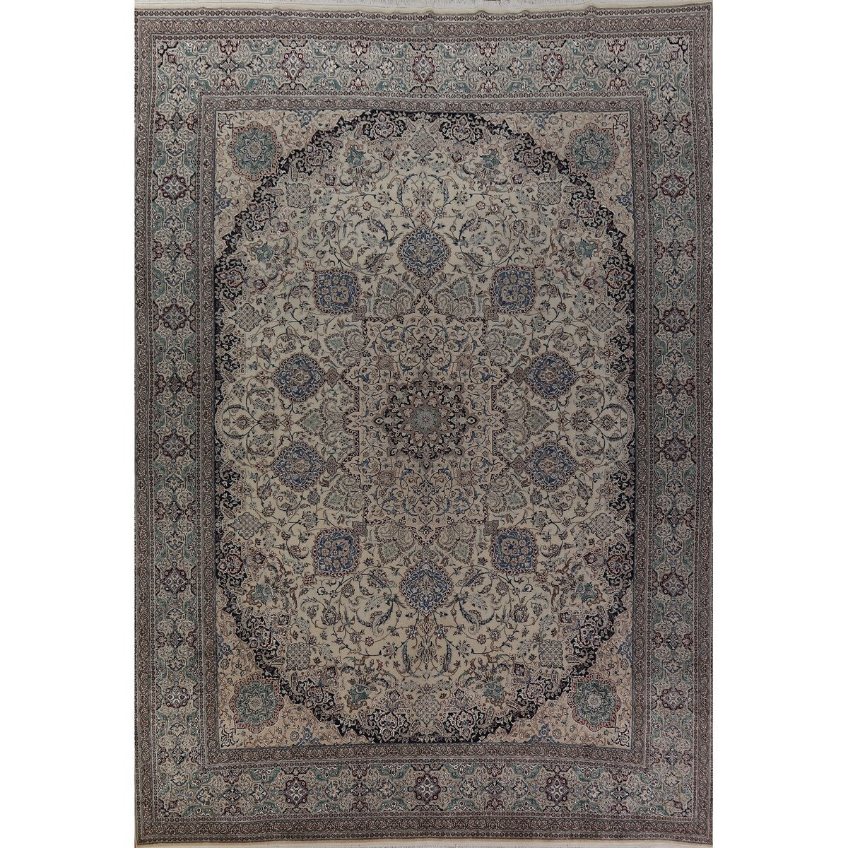 Vegetable Dye Nain Persian Large Rug Handmade Wool And Silk Carpet - 10'9" x 14'5"