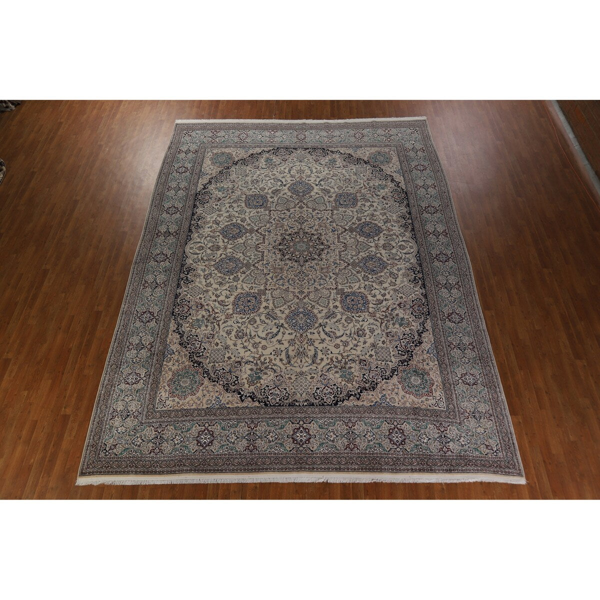 Vegetable Dye Nain Persian Large Rug Handmade Wool And Silk Carpet - 10'9" x 14'5"