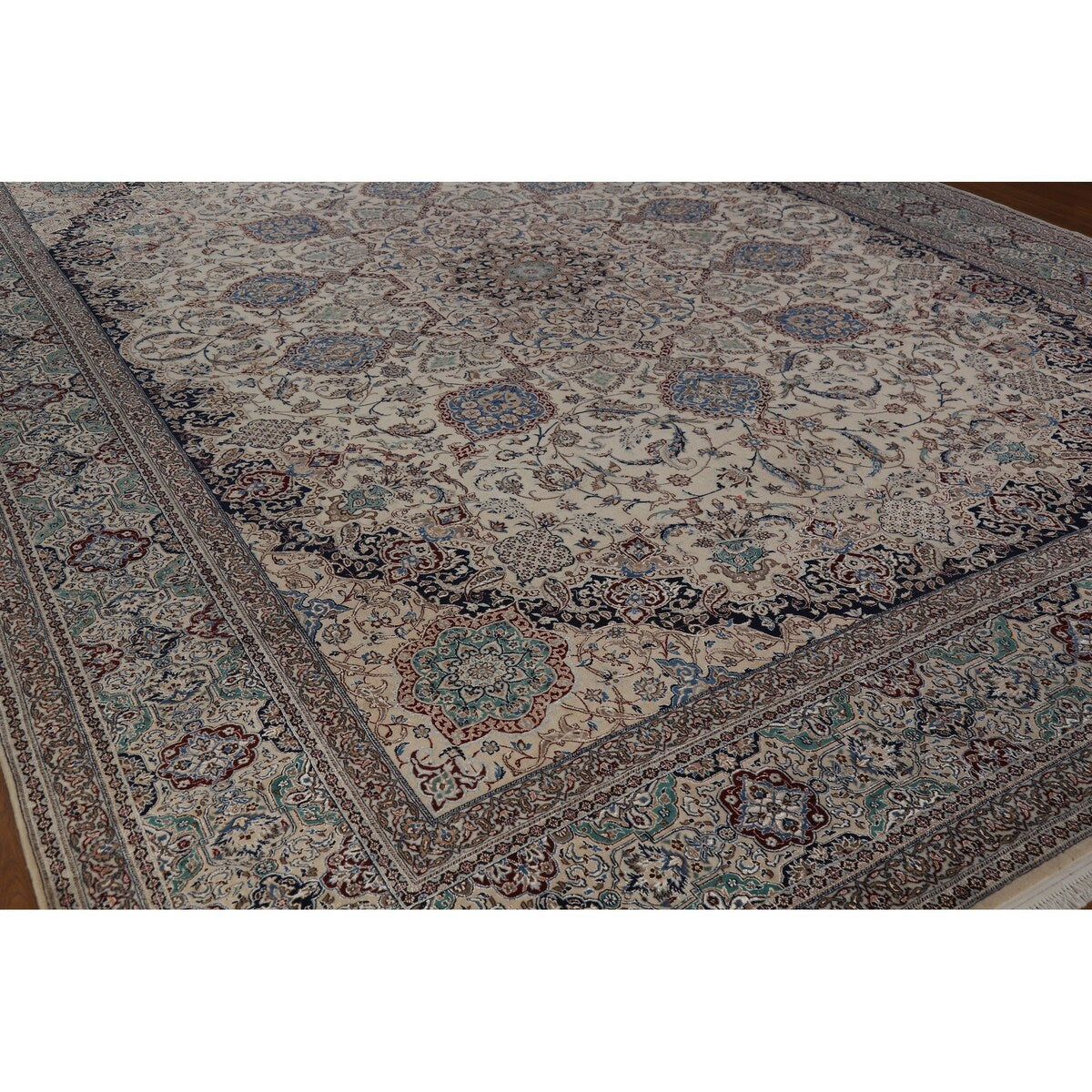 Vegetable Dye Nain Persian Large Rug Handmade Wool And Silk Carpet - 10'9" x 14'5"