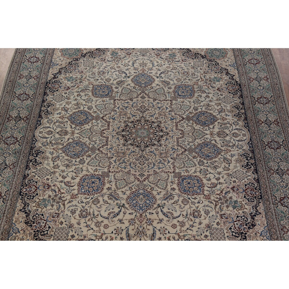Vegetable Dye Nain Persian Large Rug Handmade Wool And Silk Carpet - 10'9" x 14'5"
